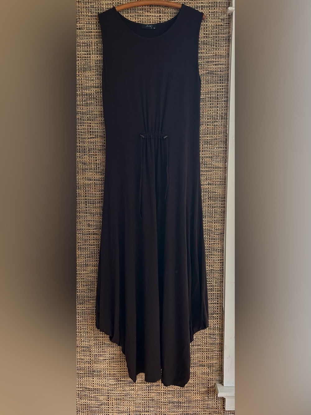 Sleeveless Black Maxi Dress with Drawstring Waist